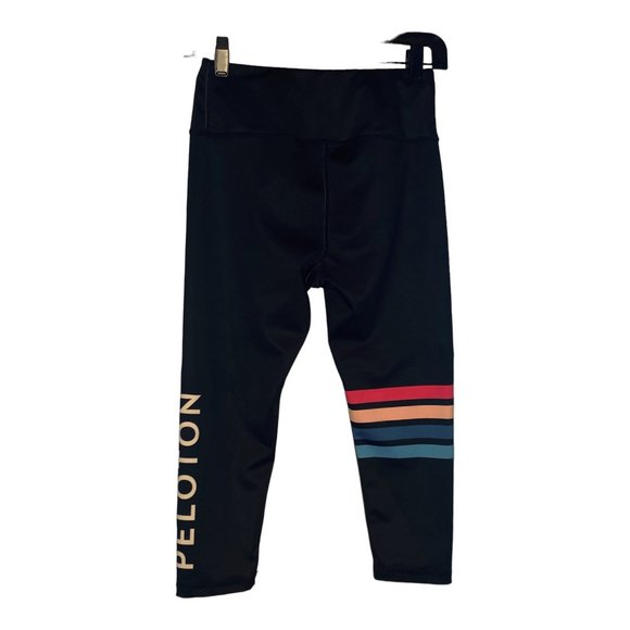 Peloton X Kali Retro Crop Leggings Medium Black w Stripes USA - Picture 5 of 16